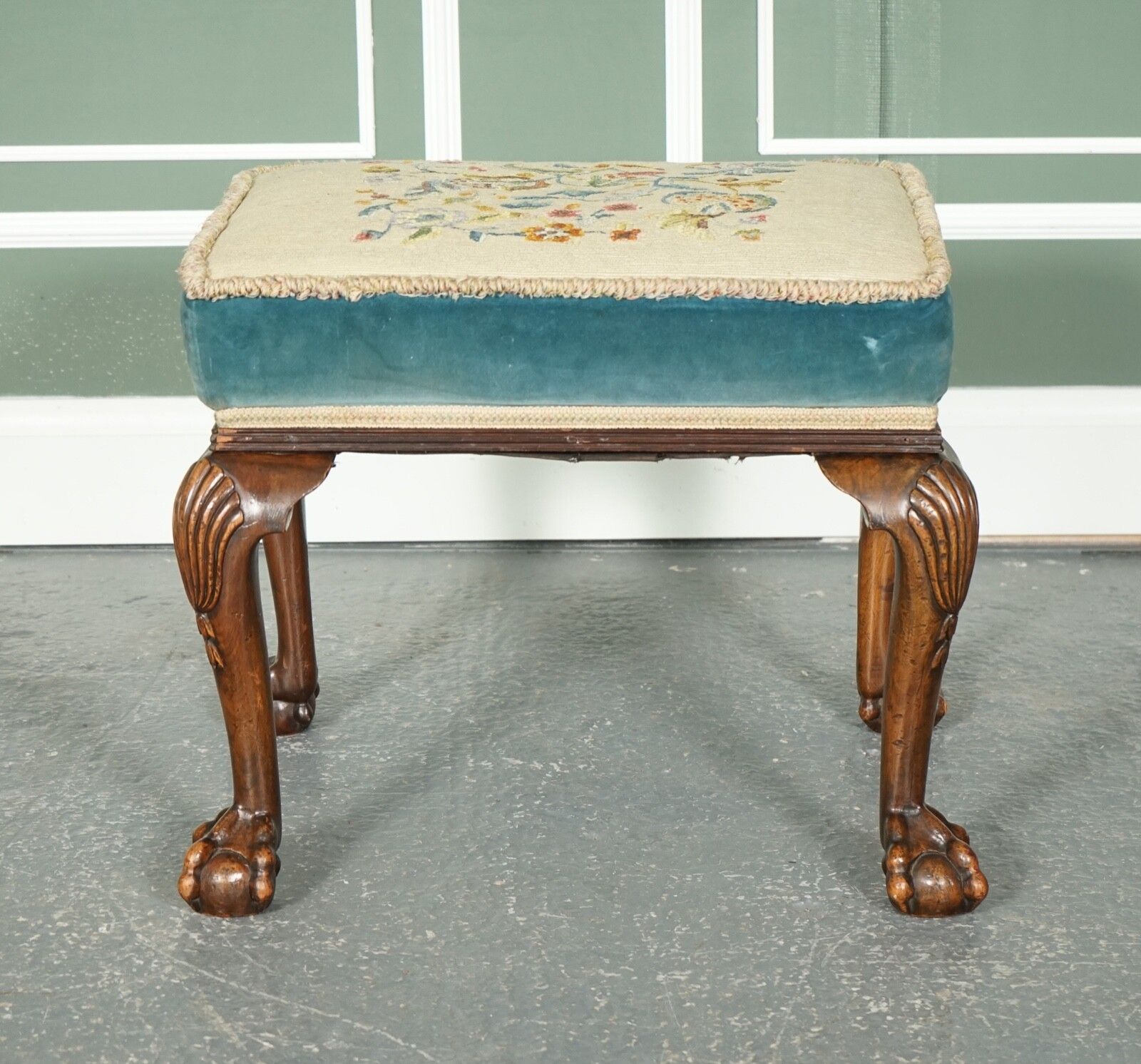 Fine Late Victorian Flower Upholstery Claw And Ball Foot Stool photo for sale
