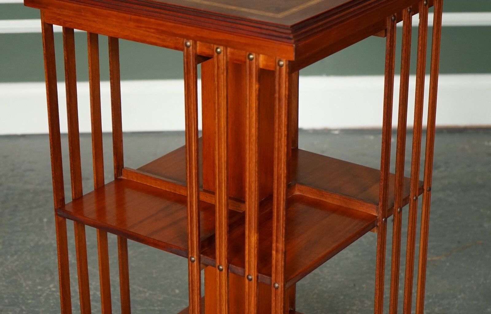 photo for sale Stunning Burr Walnut Sheraton Revival Inlaid Revolving Bookcase End Table