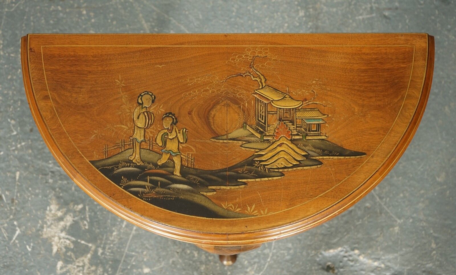 Vintage Oriental Half Moon Demi Lune Table Made By Northampton Cabinet Company photo for sale