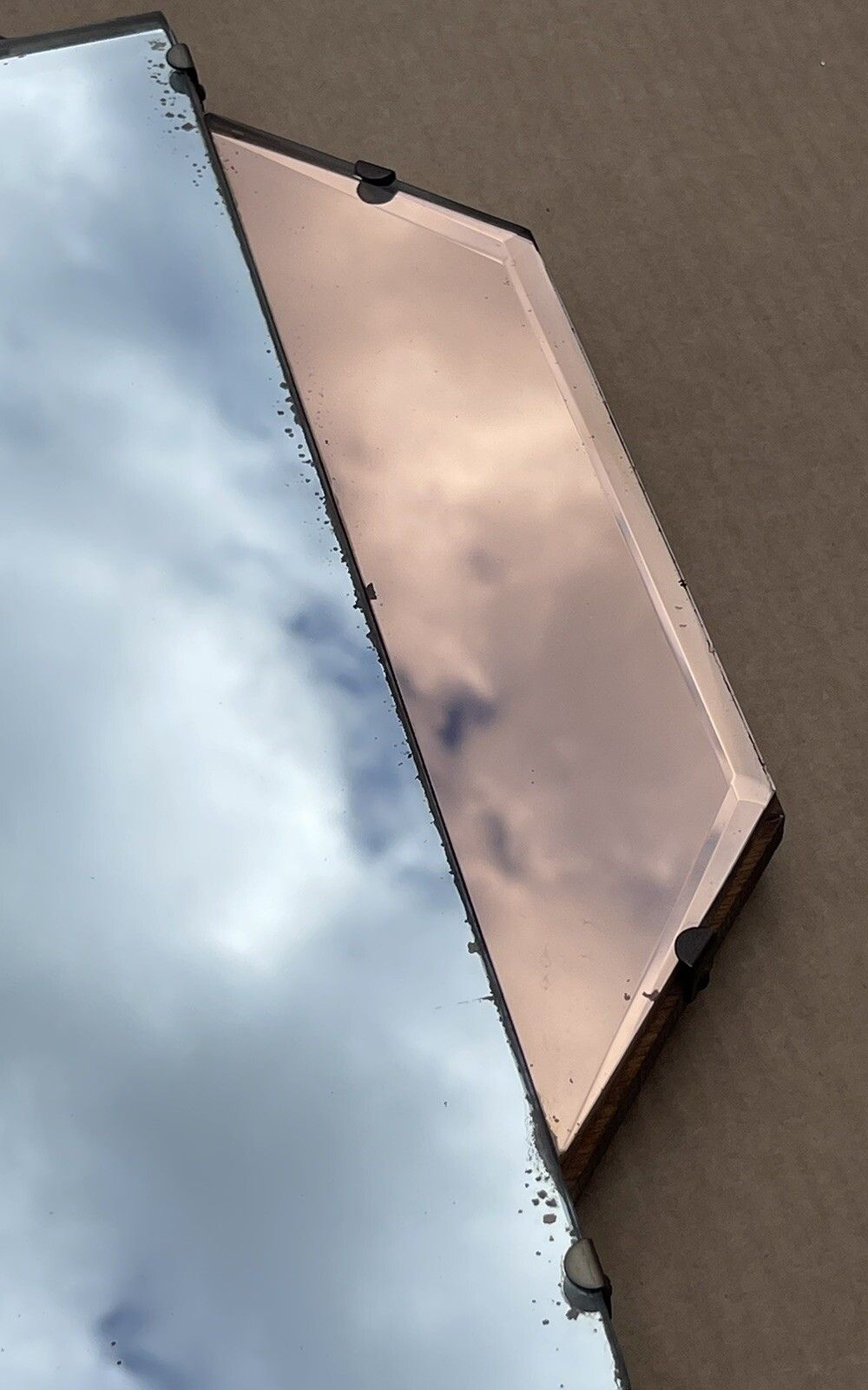 photo for sale Stunning 1930's French Art Deco Amber Peach Bevelled Wall Mirror
