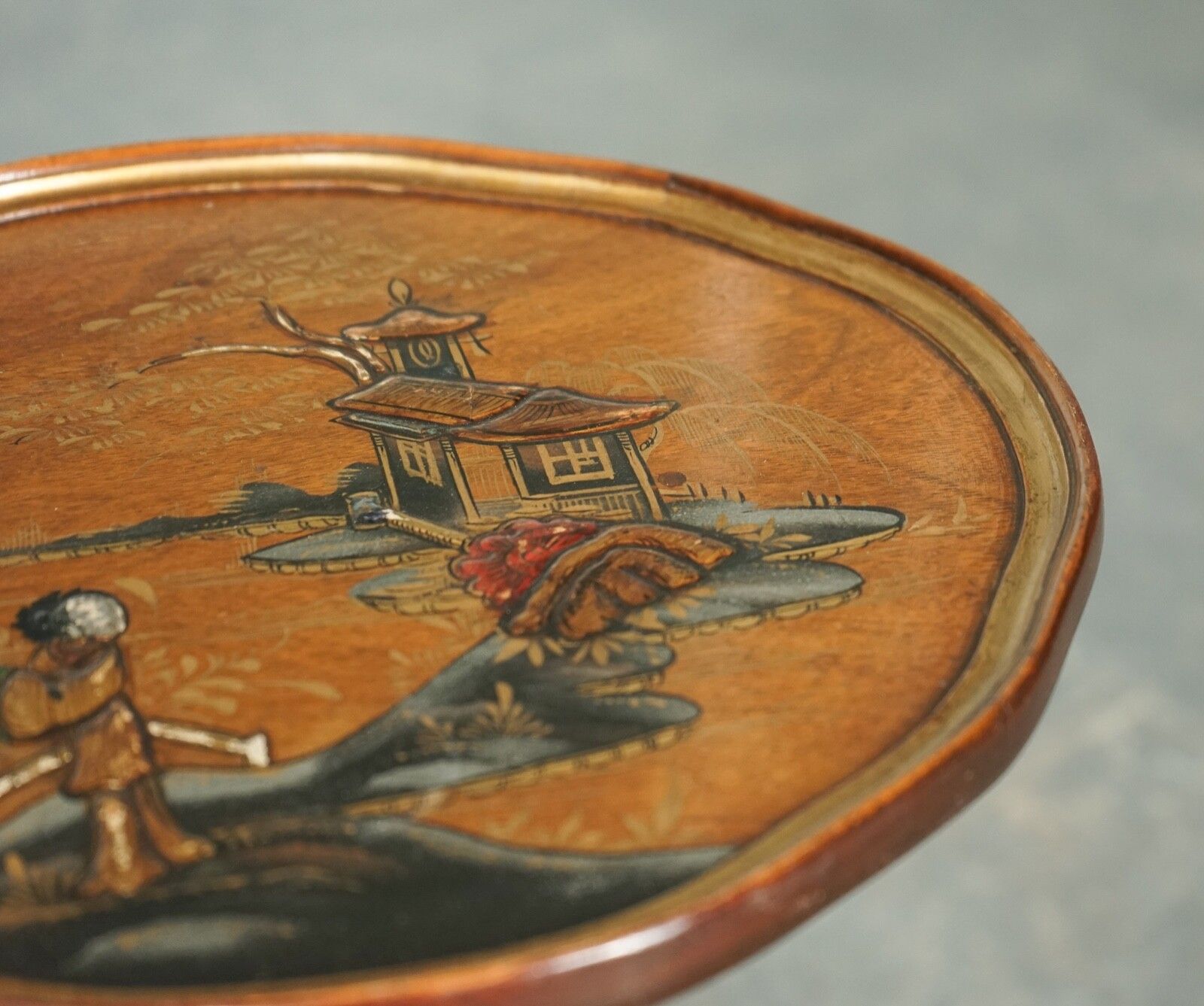 Vintage Oriental Chinoiserie  Ebonised Hand Painted Pedestal Side End Lamp Table photo 495.0