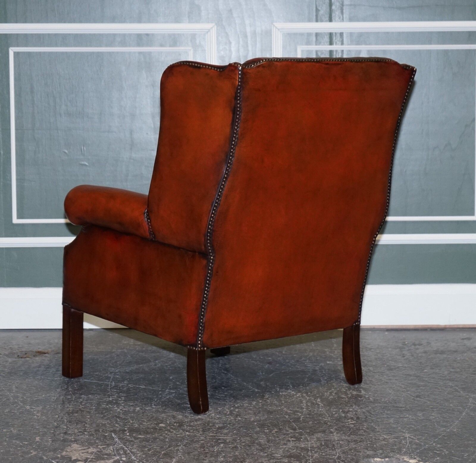 photo vinterior Stunning Pair Of Burgundy Brown Leather Hand Dyed Wingback Chairs