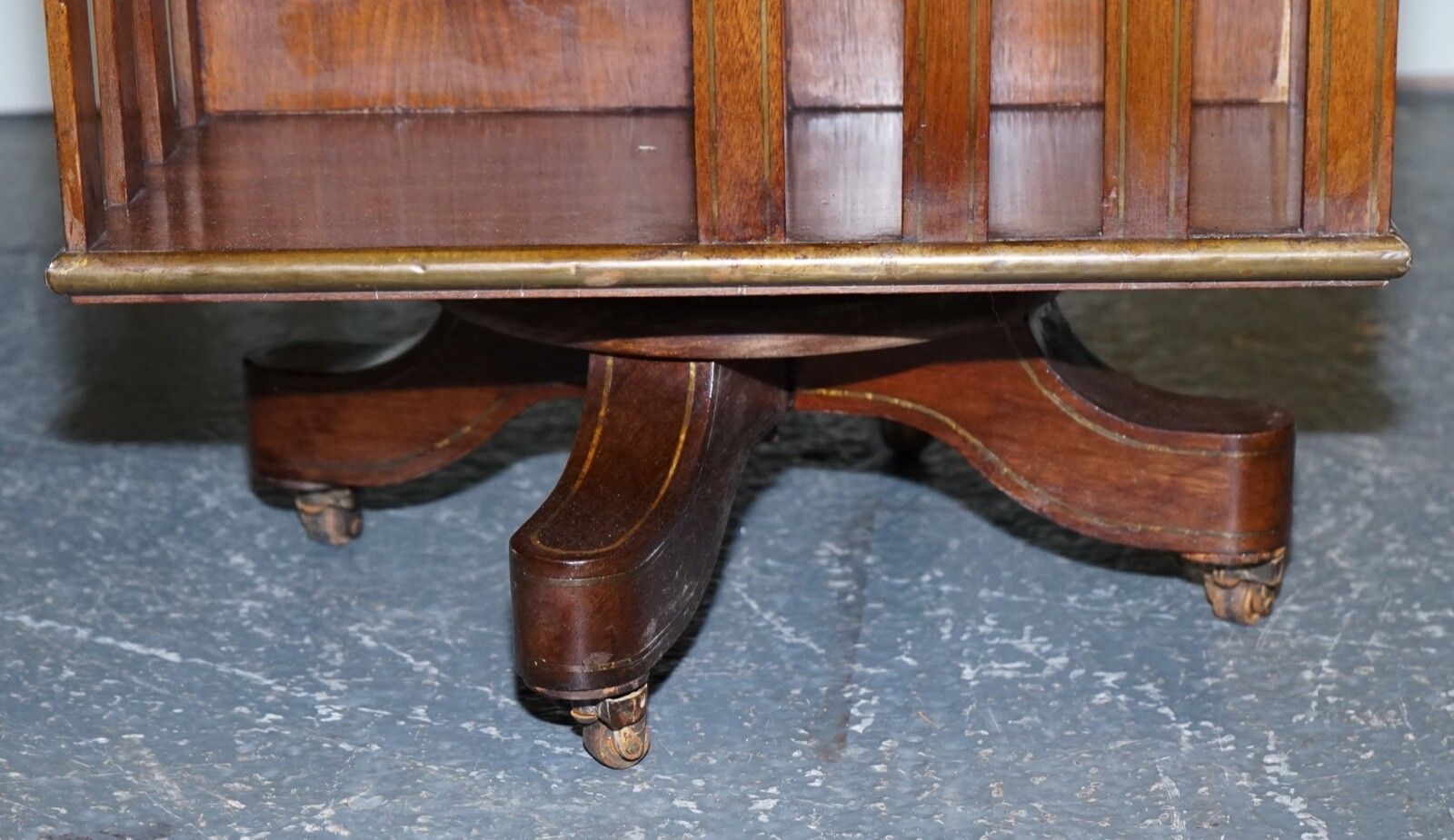 Furniture Restored French Military Campaign Brass Inlaid Revolving Bookcase photo