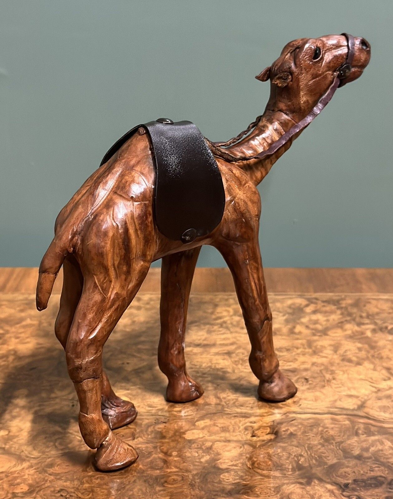 Camel Sculpture With Lovely Aged Leather On Hand Carved Wood By Libertys London photo 350.0