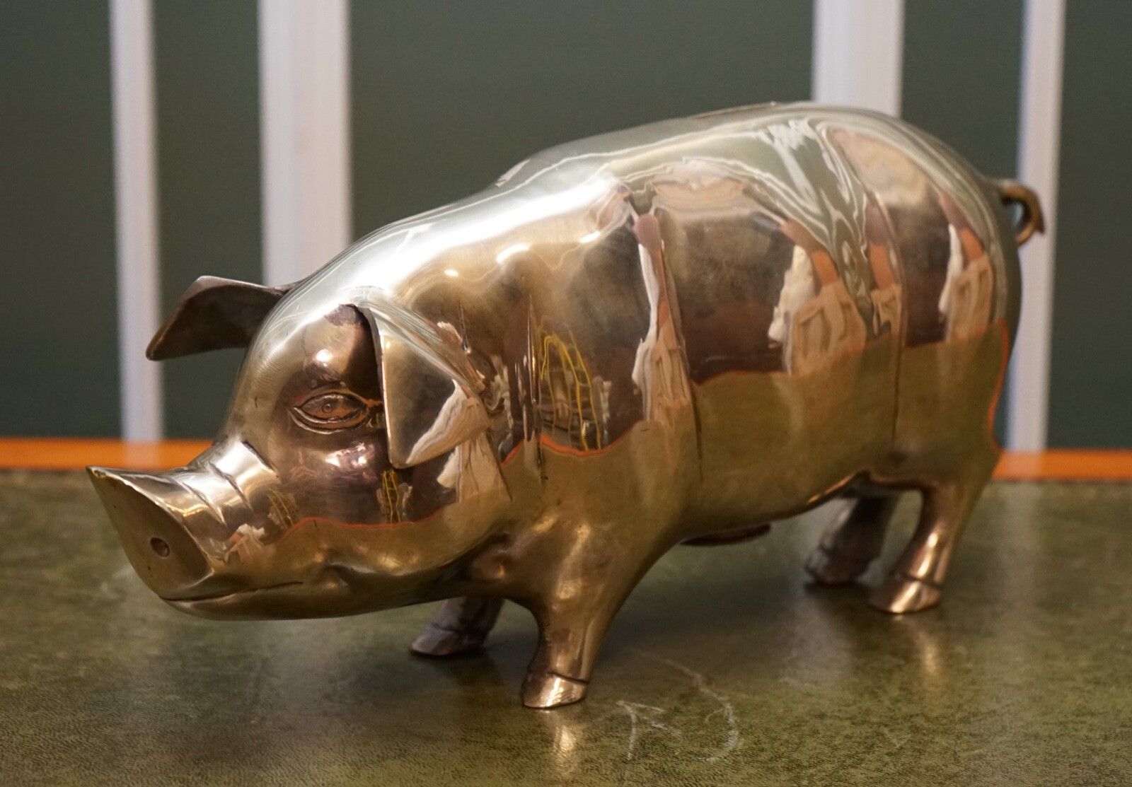 1920s Antique Decorative Brass Piggy Bank photo furniture
