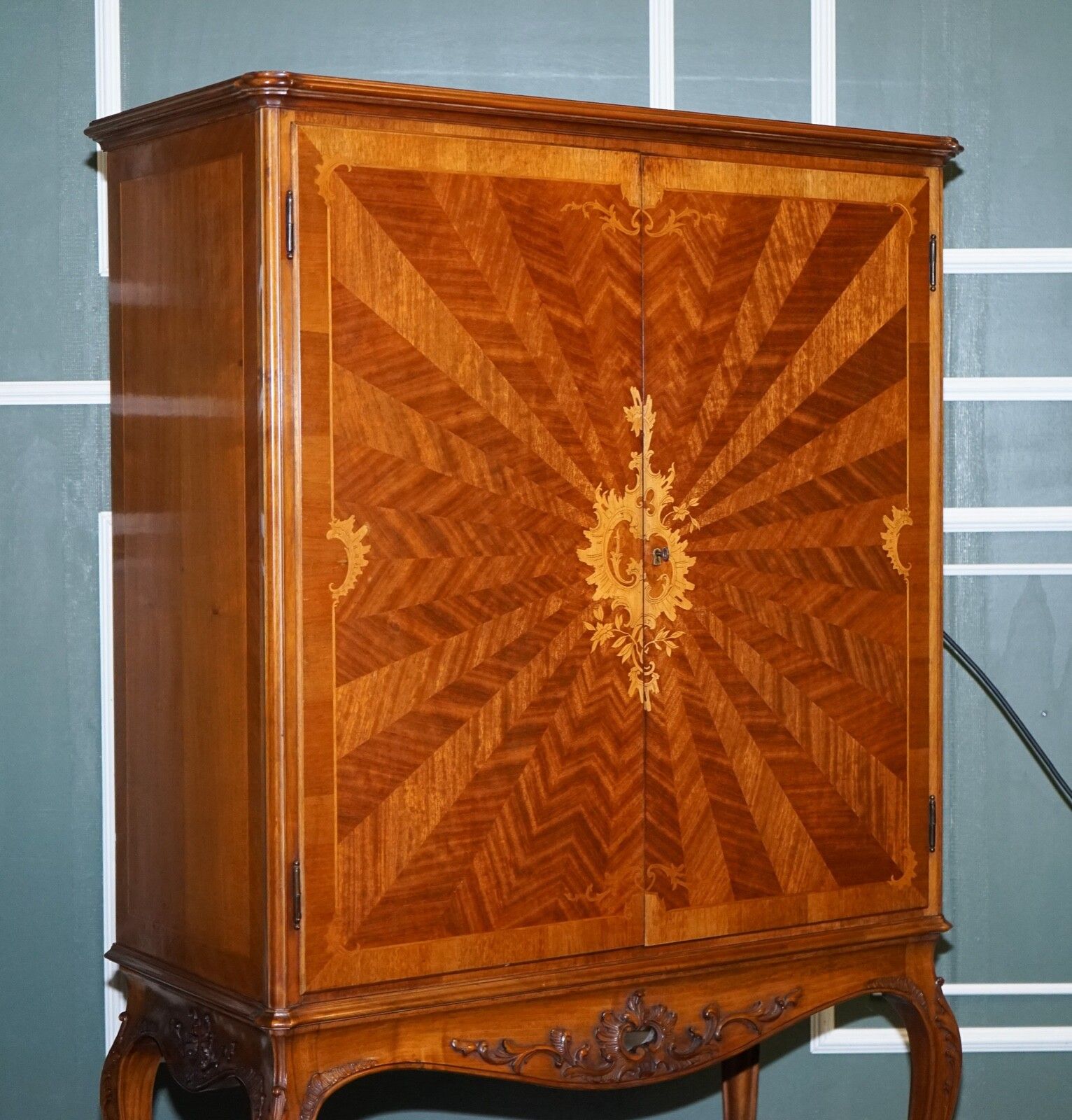 Gorgeous French Walnut Parquetry Drinks Cocktail Bar Cabinet Cupboard photo furniture