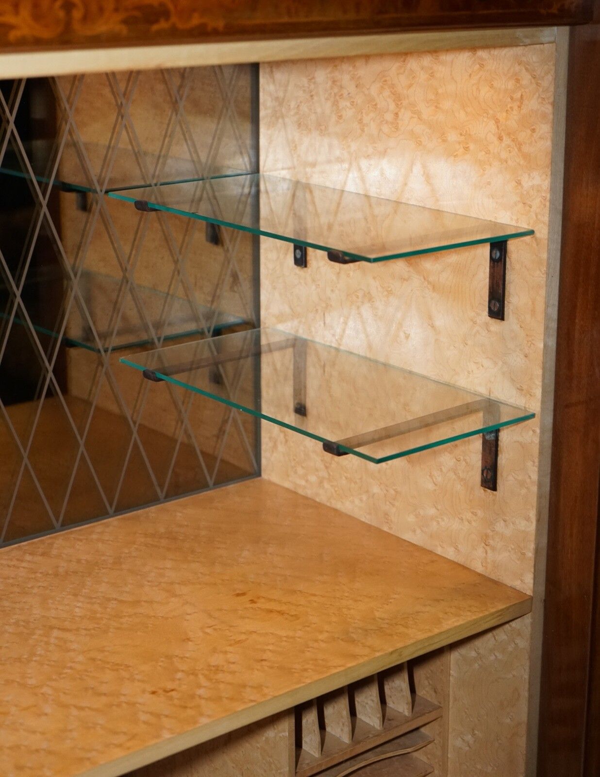 photo for sale Gorgeous French Walnut Parquetry Drinks Cocktail Bar Cabinet Cupboard