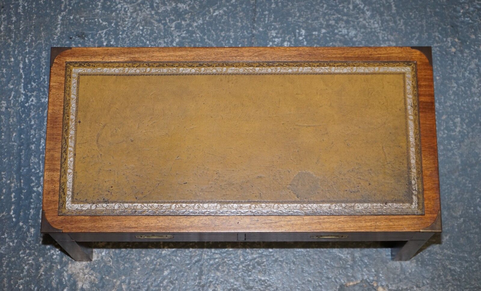 Harrods London Kennedy Military Campaign Coffee Table With Brown Leather Top photo buy