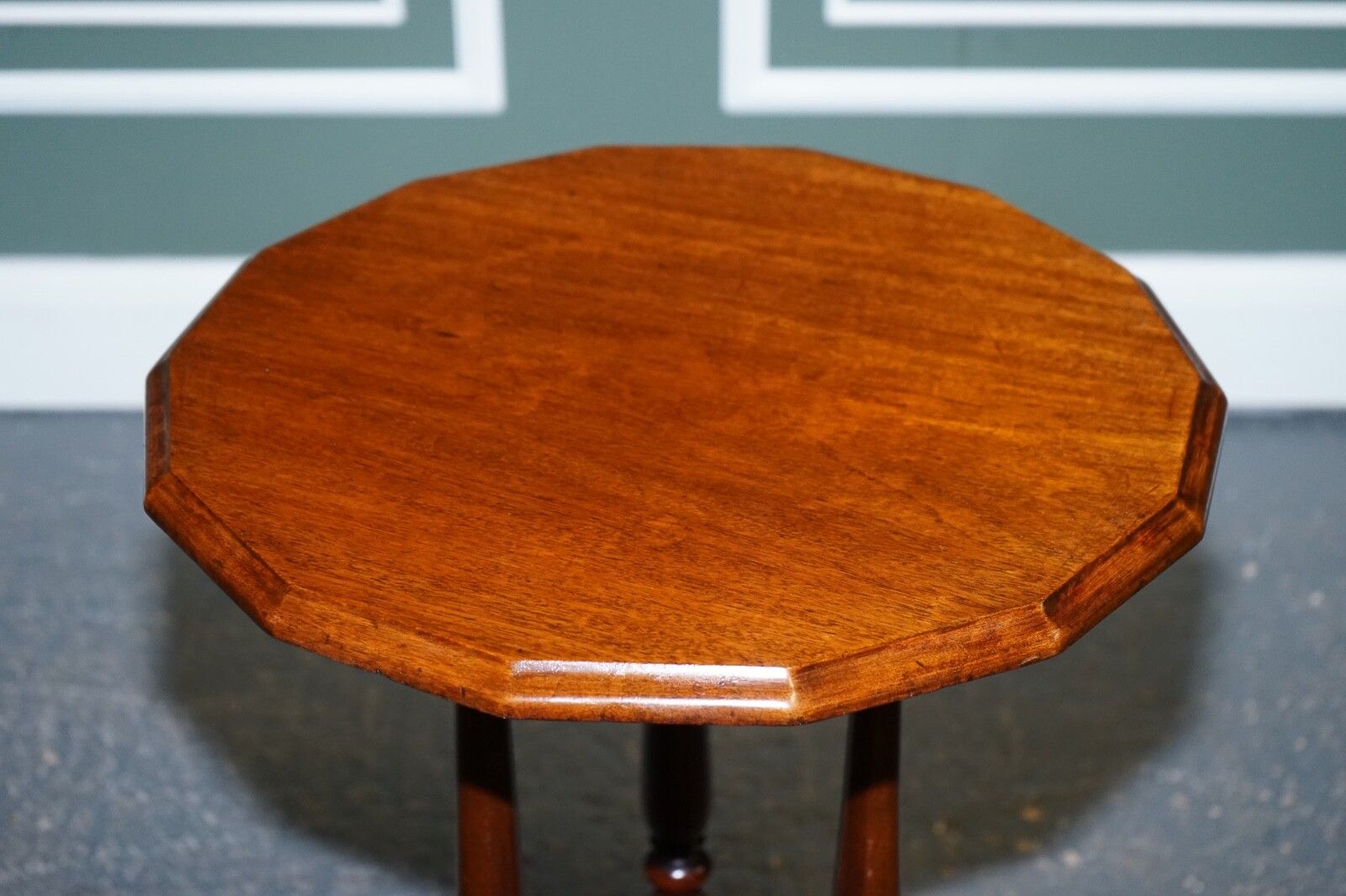 Furniture Lovely Restored Hardwood Hexagon Side Table With Curved Spade Feet photo