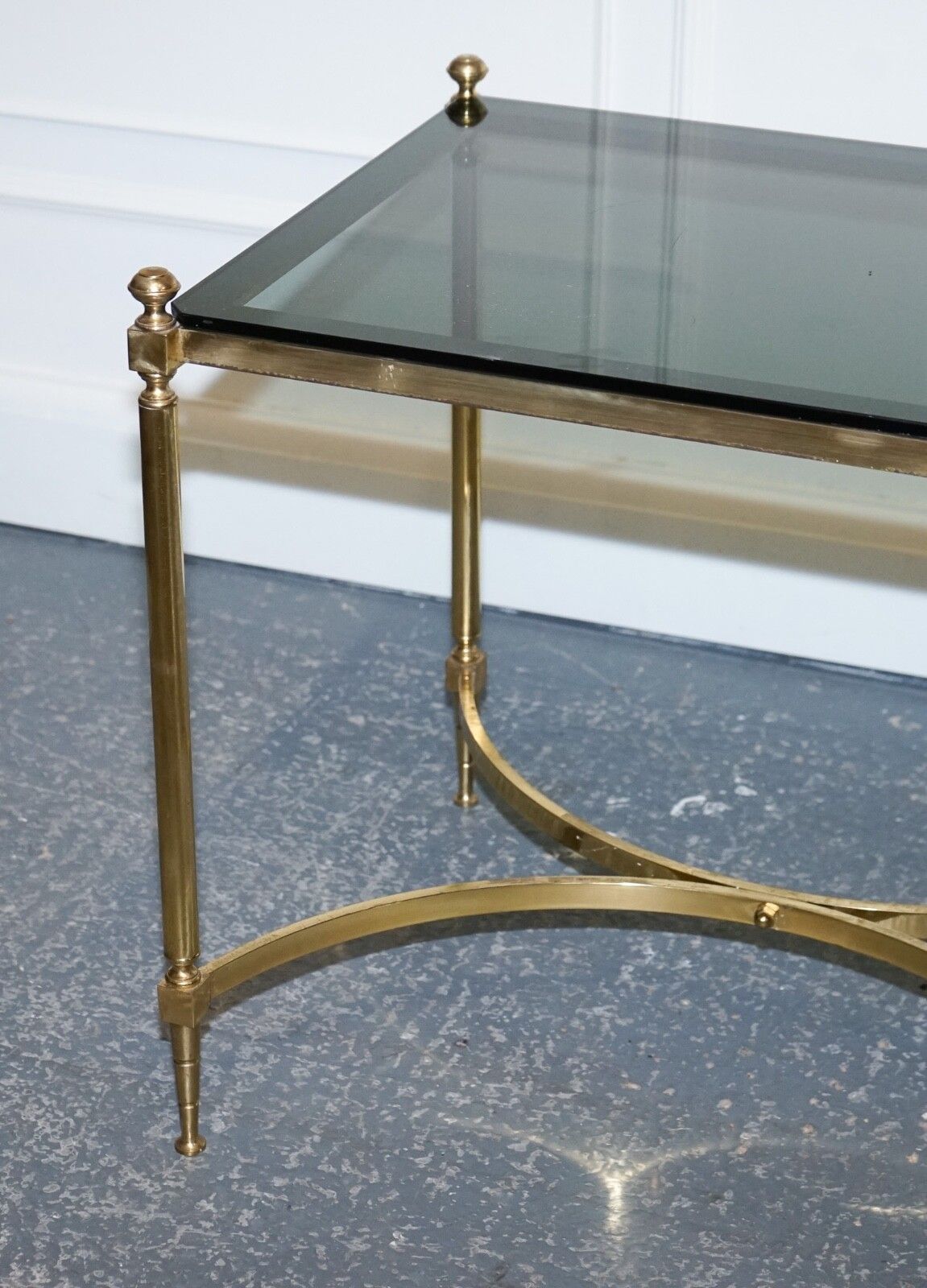 photo furniture French Hollywood Regency 1960s Brass & Smoked Glass Coffee Table