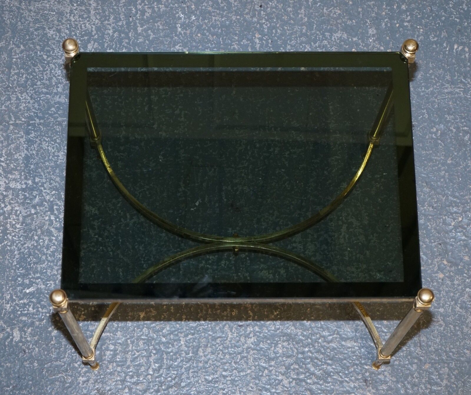 450.0 French Hollywood Regency 1960s Brass & Smoked Glass Coffee Table photo