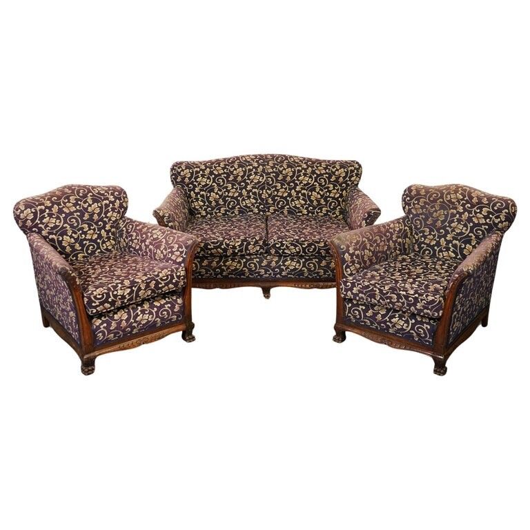 Victorian Fabric Bergere Suite Sofa And Two Armchairs Upholstery Project J1