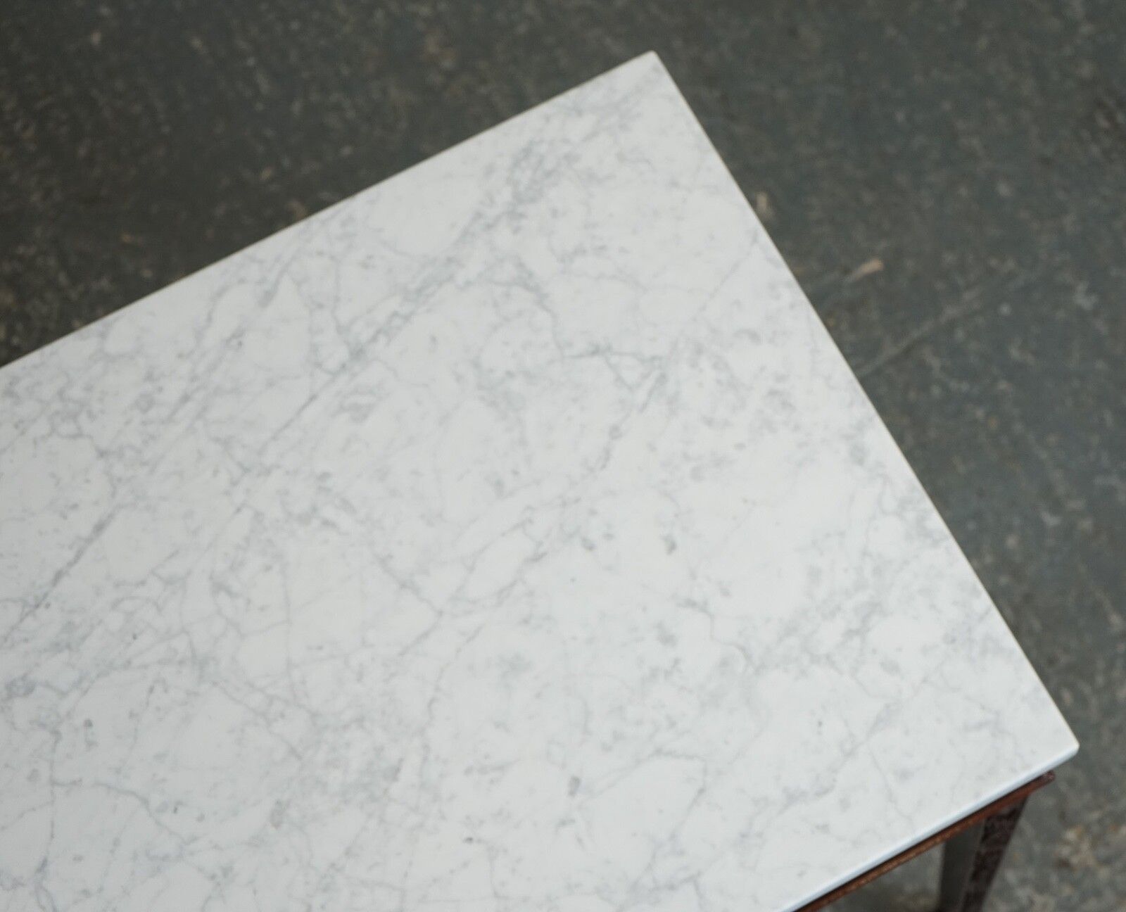 photo buy Pair Of Chippendale Style Console Tables With New White Carrara Marble Tops