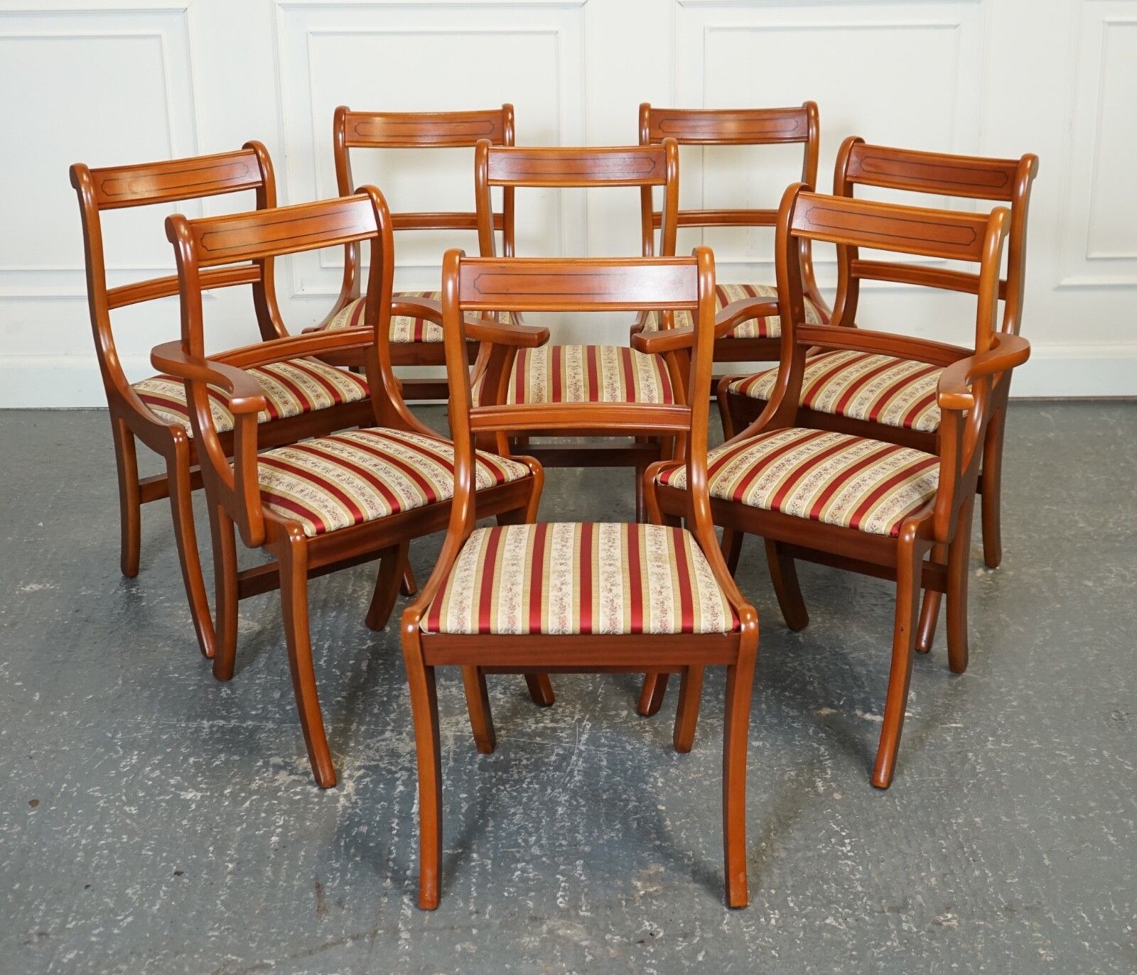Vintage Set Of 8 Yew Wood Dining Chairs J1 photo furniture