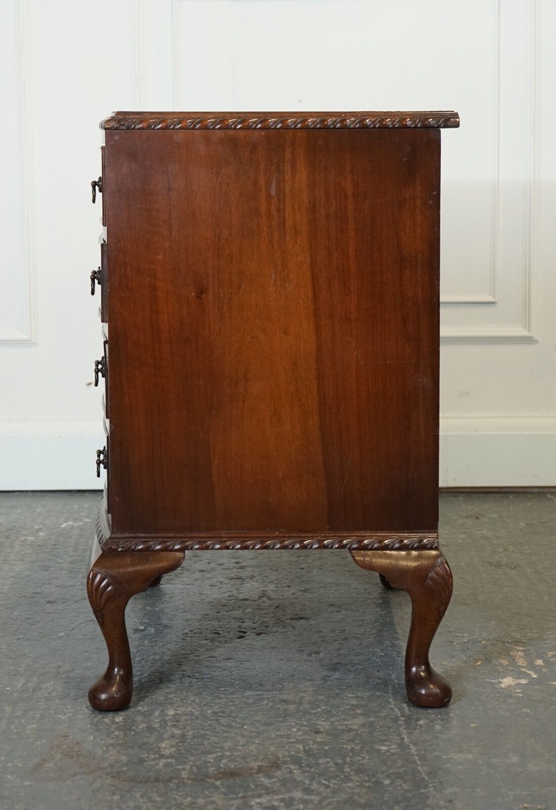 Furniture Figured Victorian Walnut Bow Fronted Chest Of Drawers Raised On Queen Anne Legs photo