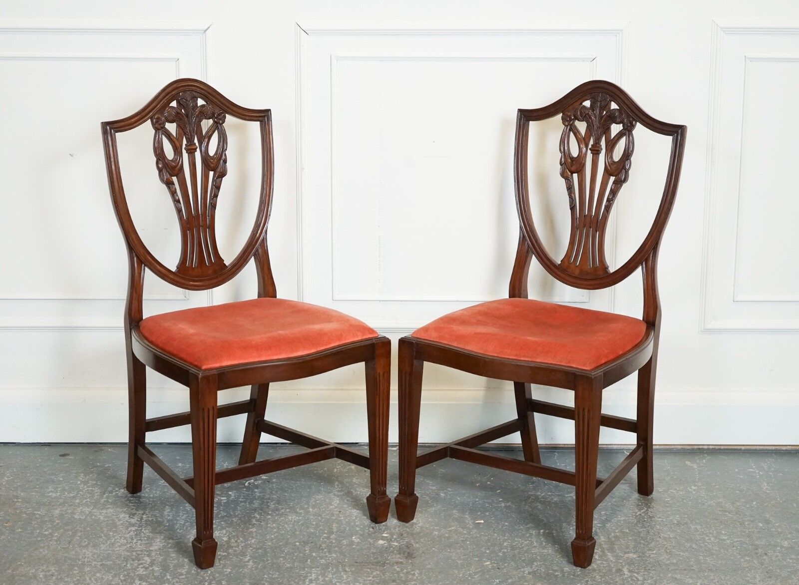 Lovely Pair Of Victorian Hepplewhite Carver Hallway Side Chairs Feather Filled photo furniture
