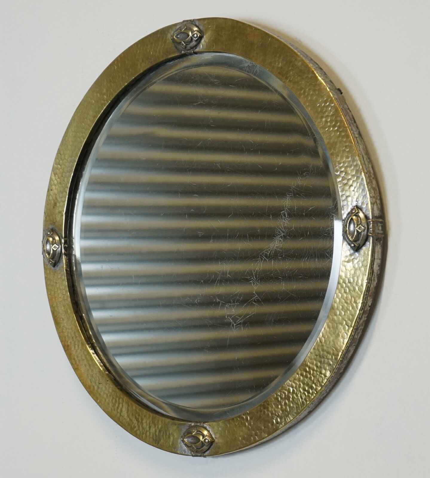 Arts & Crafts Libertys Of London Hammered Brass Wall Mirror Circa 1910 photo for sale