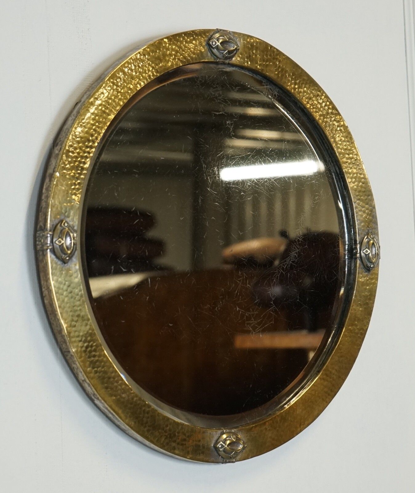 Arts & Crafts Libertys Of London Hammered Brass Wall Mirror Circa 1910 photo Home Decor