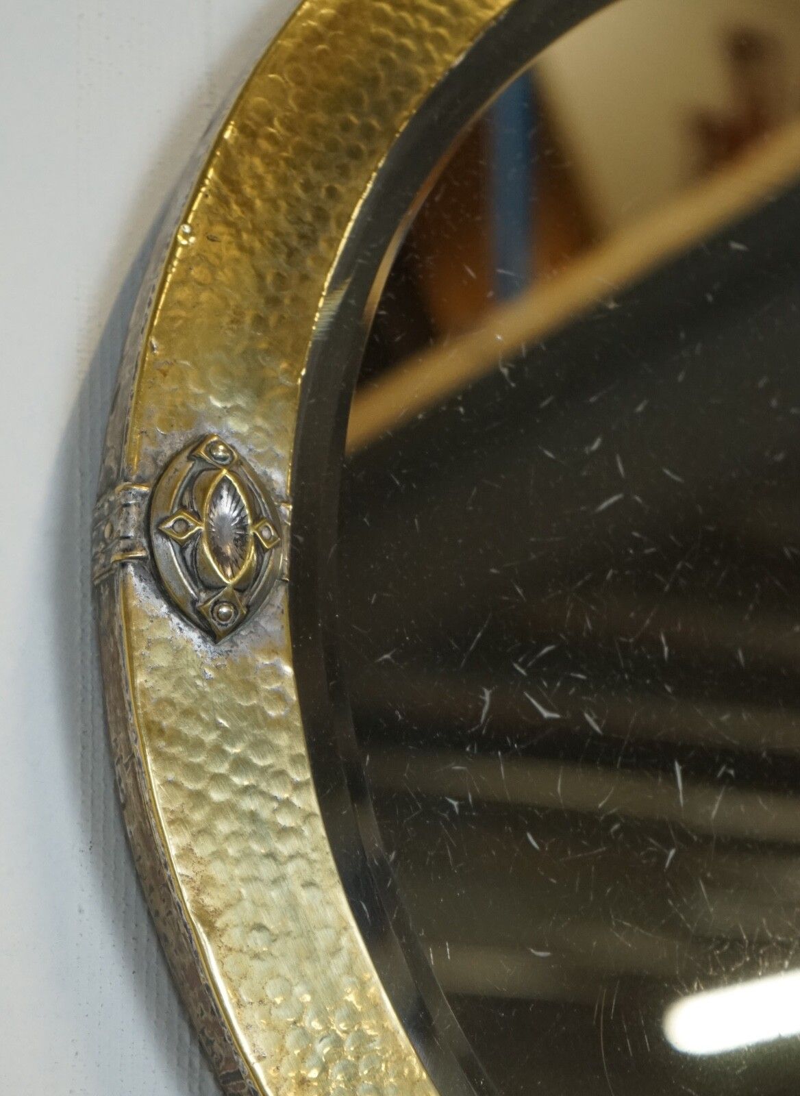 Arts & Crafts Libertys Of London Hammered Brass Wall Mirror Circa 1910 photo vinterior