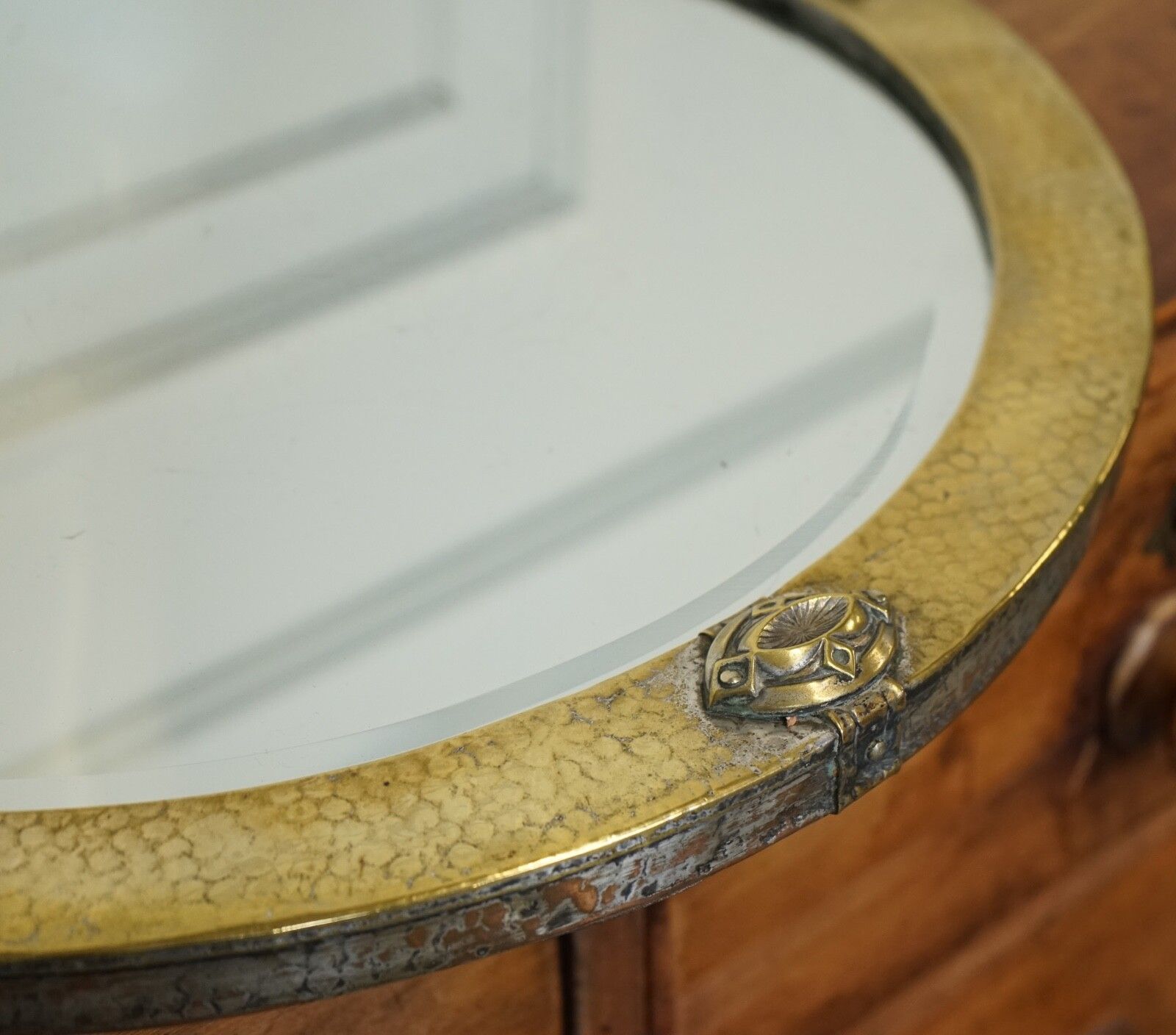 Home Decor Arts & Crafts Libertys Of London Hammered Brass Wall Mirror Circa 1910 photo
