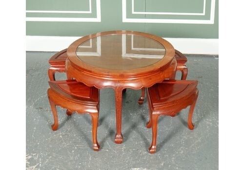 Oriental Asian Rosewood Tea Table With Set Of 4 Seat photo furniture