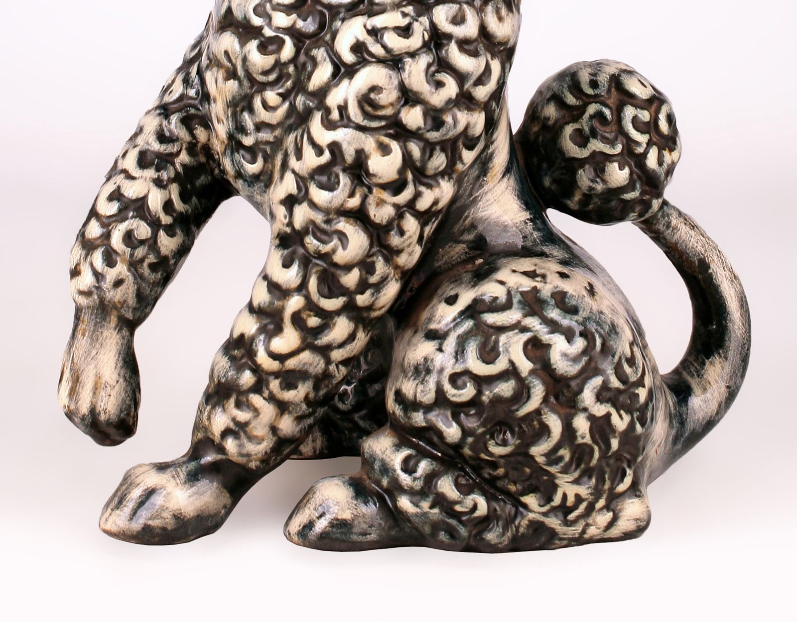 Mid 20th Century French Unglazed Hand Painted Ceramic Figurine Of A Poodle/Dog By Atelier Primavera Au Printemps photo vinterior