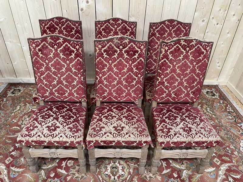 Suite De 6 Chaises Louis XIII   Haute époque En Chêne photo vintage