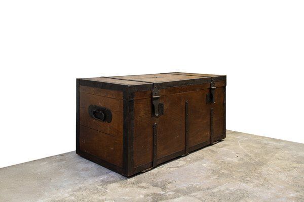 Chest In Walnut With Iron Reinforcements And Carrying Handles From Metzger, Italy, Early 1900s photo furniture