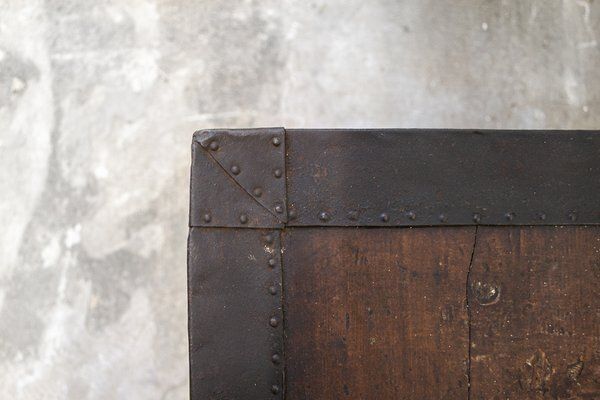 Chest In Walnut With Iron Reinforcements And Carrying Handles From Metzger, Italy, Early 1900s photo buy