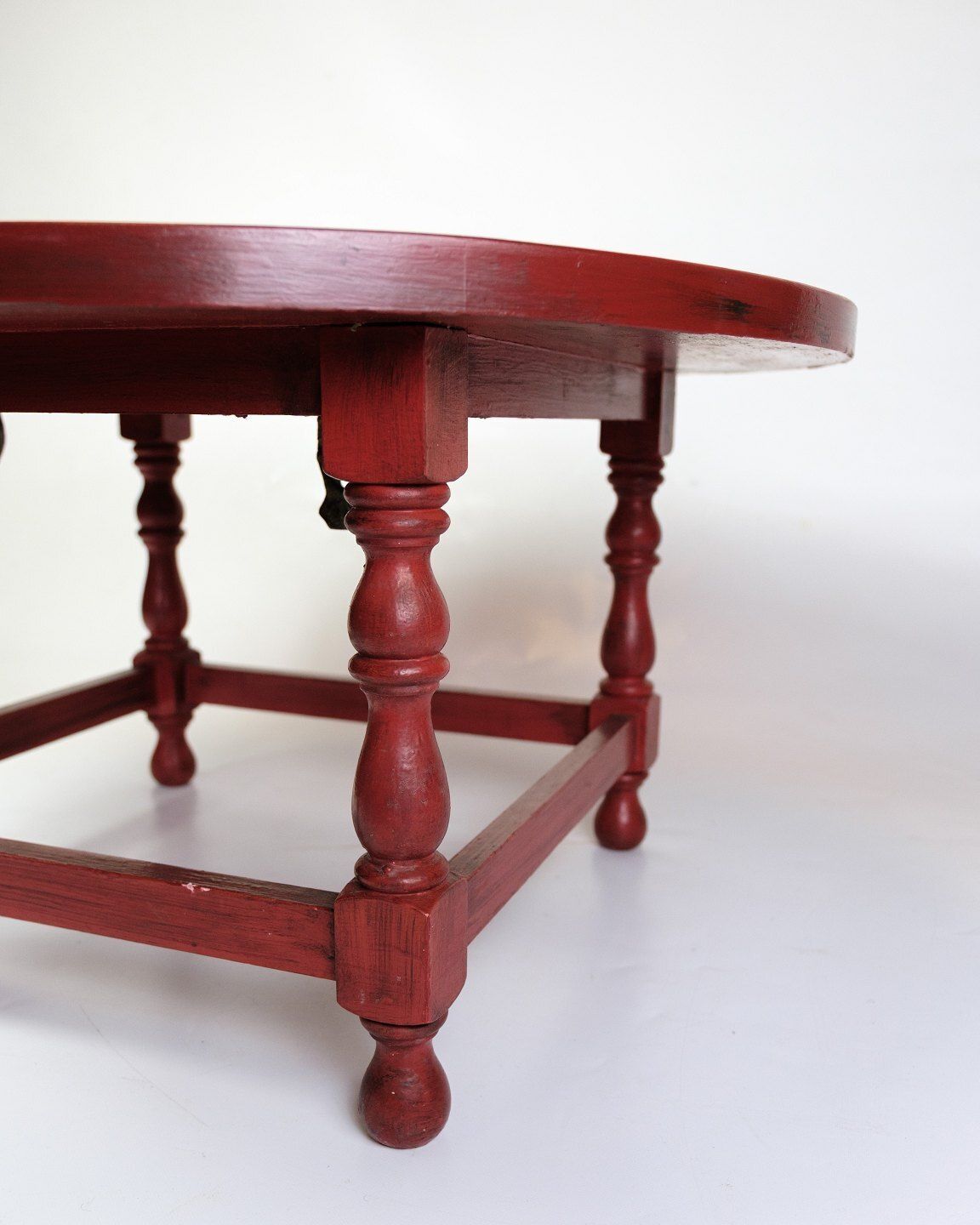 Antique Round Red Painted Coffee Table With Built In Brass Tray   Painted Wood & Brass   Chinese Style   1890s photo 925.0