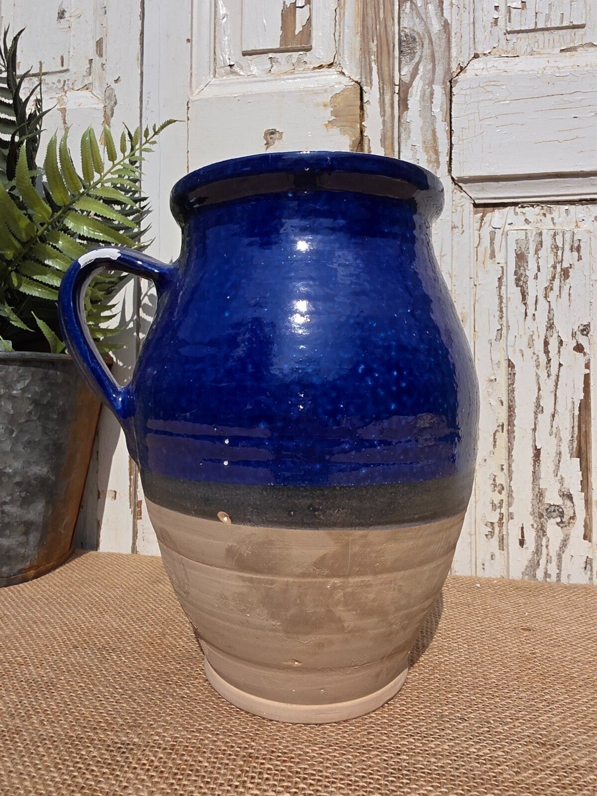 Rustic Hand Made Blue Glazed Clay Terracotta French Style Confit Pot photo 60.0