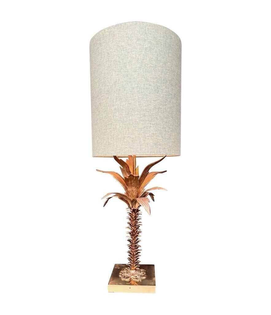 A Lovely Large French 1950s Palm Tree Lamp With Two Fittings And Bespoke Green Linen Shade photo for sale