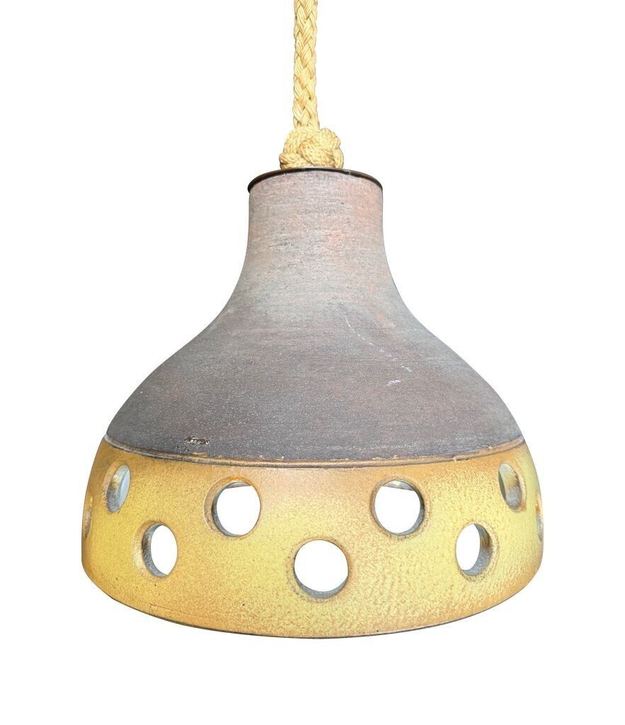 Lighting A Set Of Three 1960s French Glazed Ceramic Ceiling Lights Suspended From Thick Knotted Rope photo