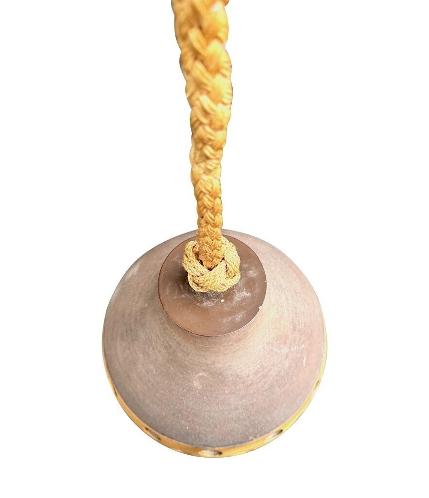 2150.0 A Set Of Three 1960s French Glazed Ceramic Ceiling Lights Suspended From Thick Knotted Rope photo