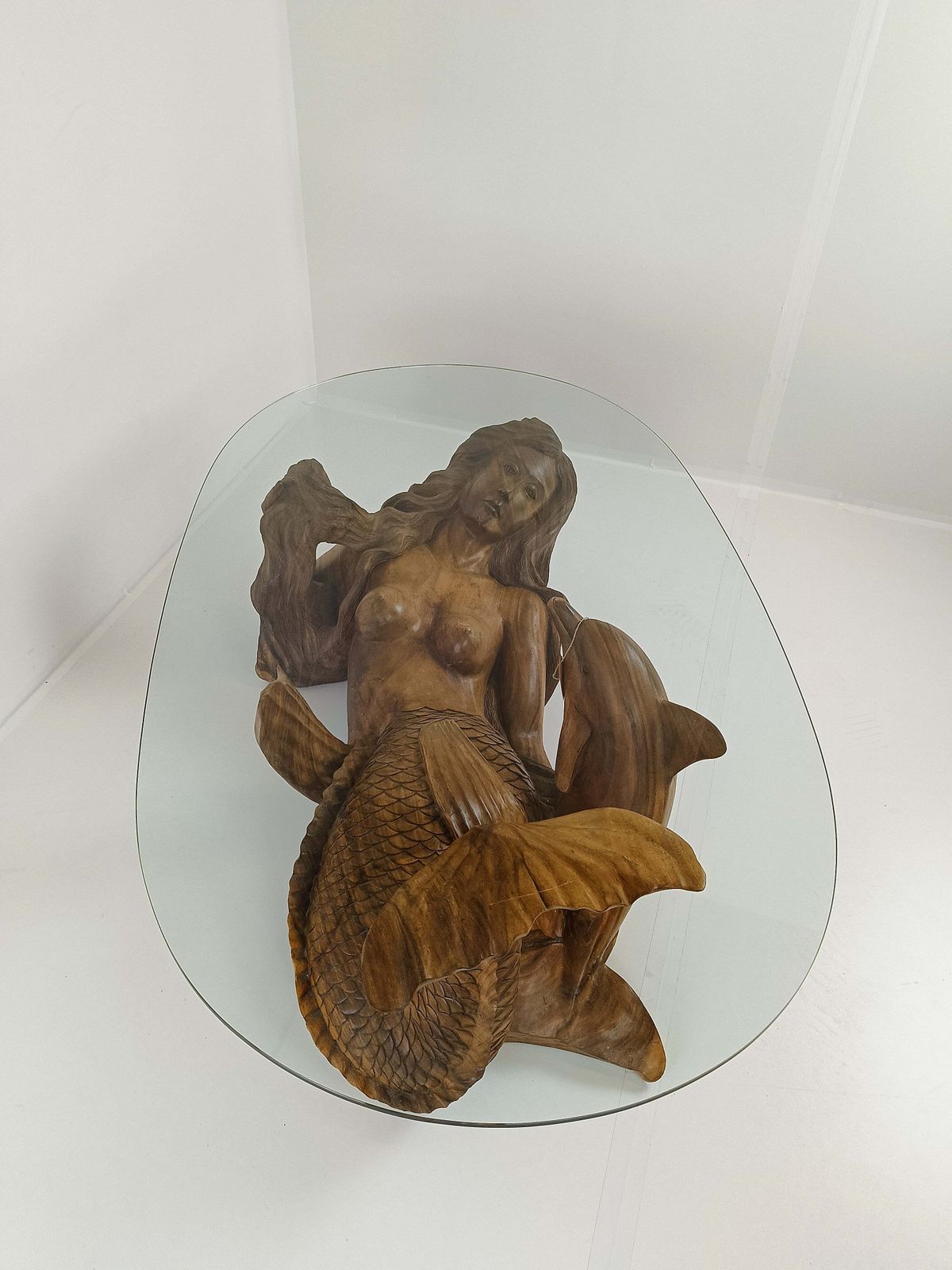 Wooden Mermaid Coffee Table With Glass Top photo buy