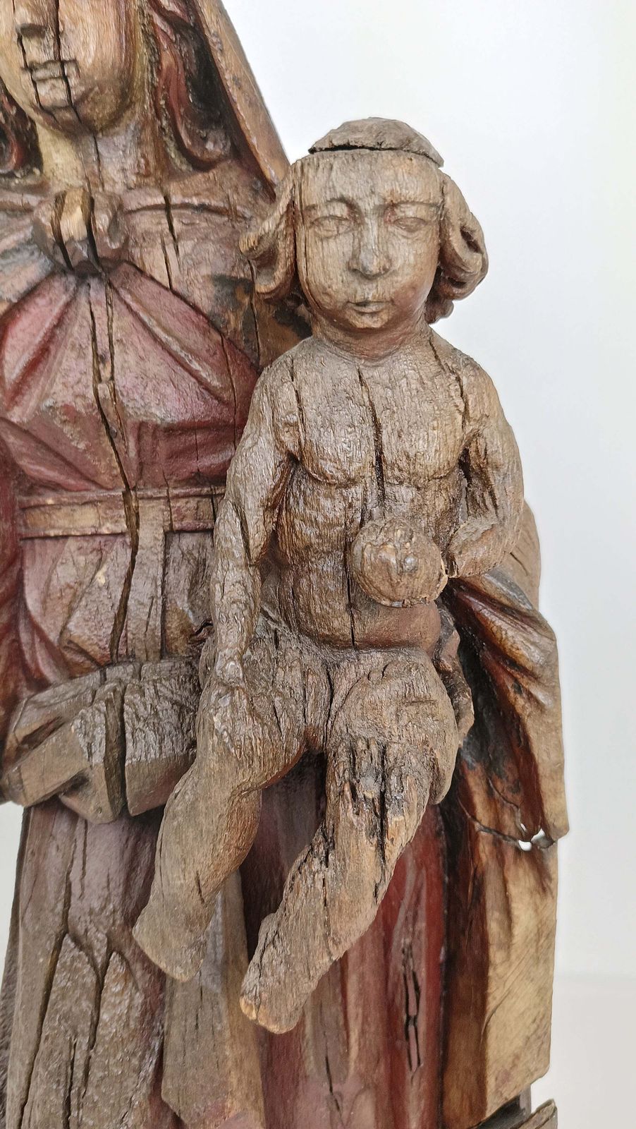 Wooden Statue Of Virgin Mary With Jesus photo for sale