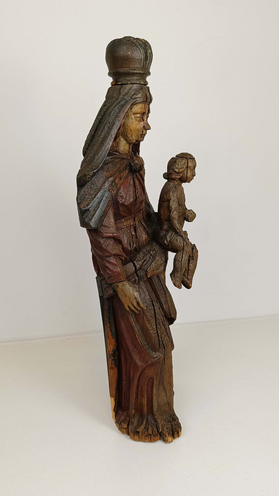 Wooden Statue Of Virgin Mary With Jesus photo vintage