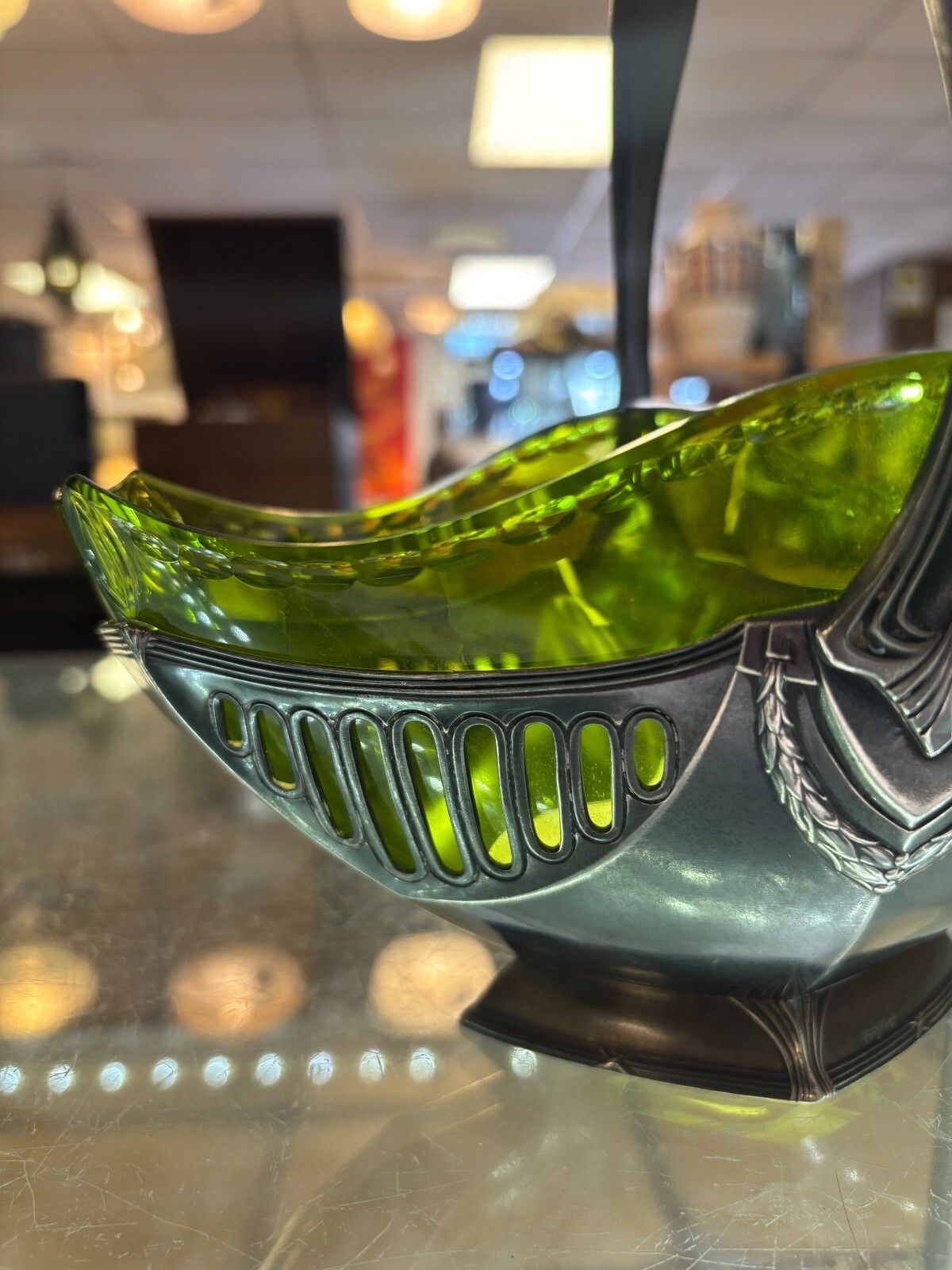 Art Nouveau Wmf Silver Plated Basket Centre Piece With Green Glass Liner photo furniture
