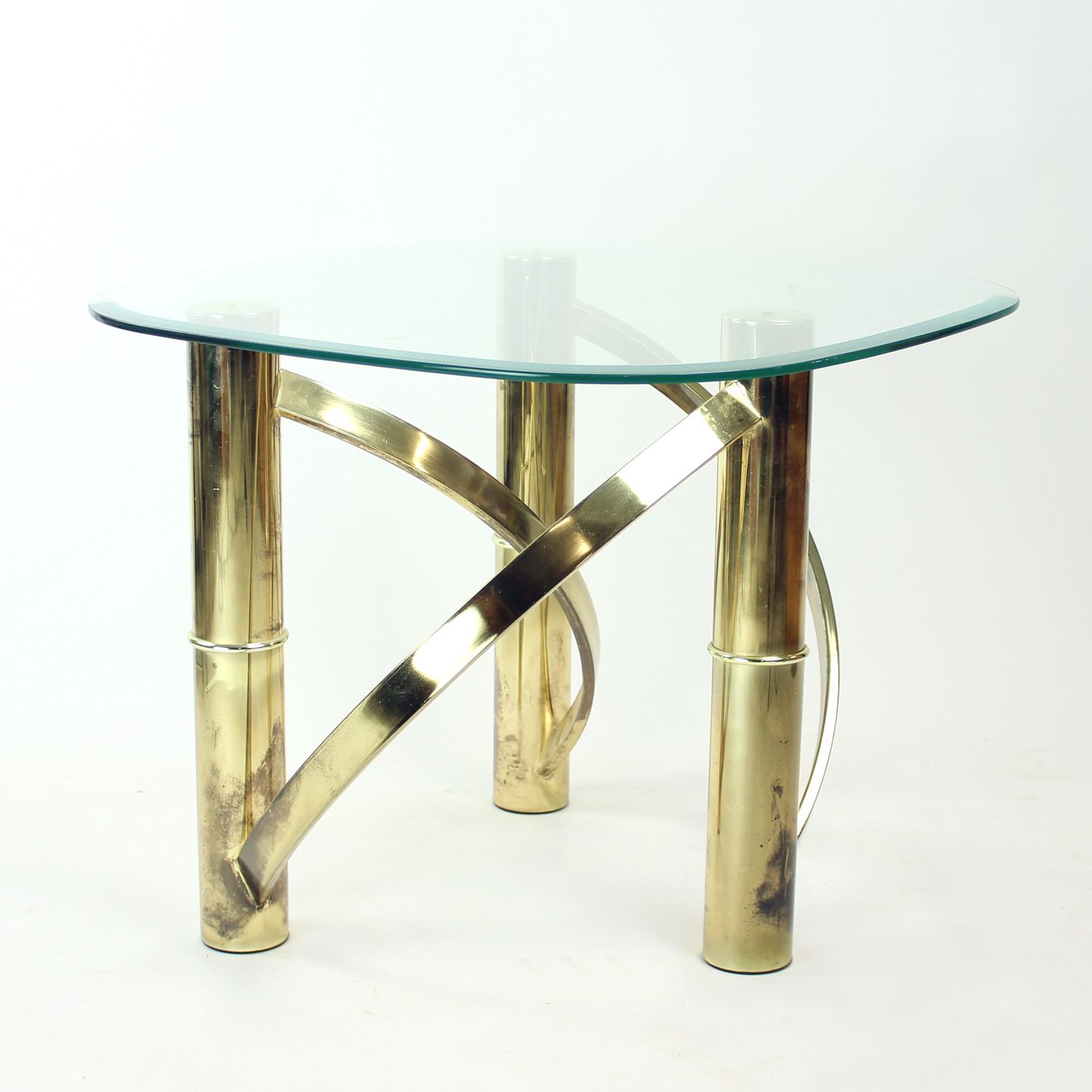Swirl Coffee Table In Brass & Glass, Italy 1970s photo Furniture