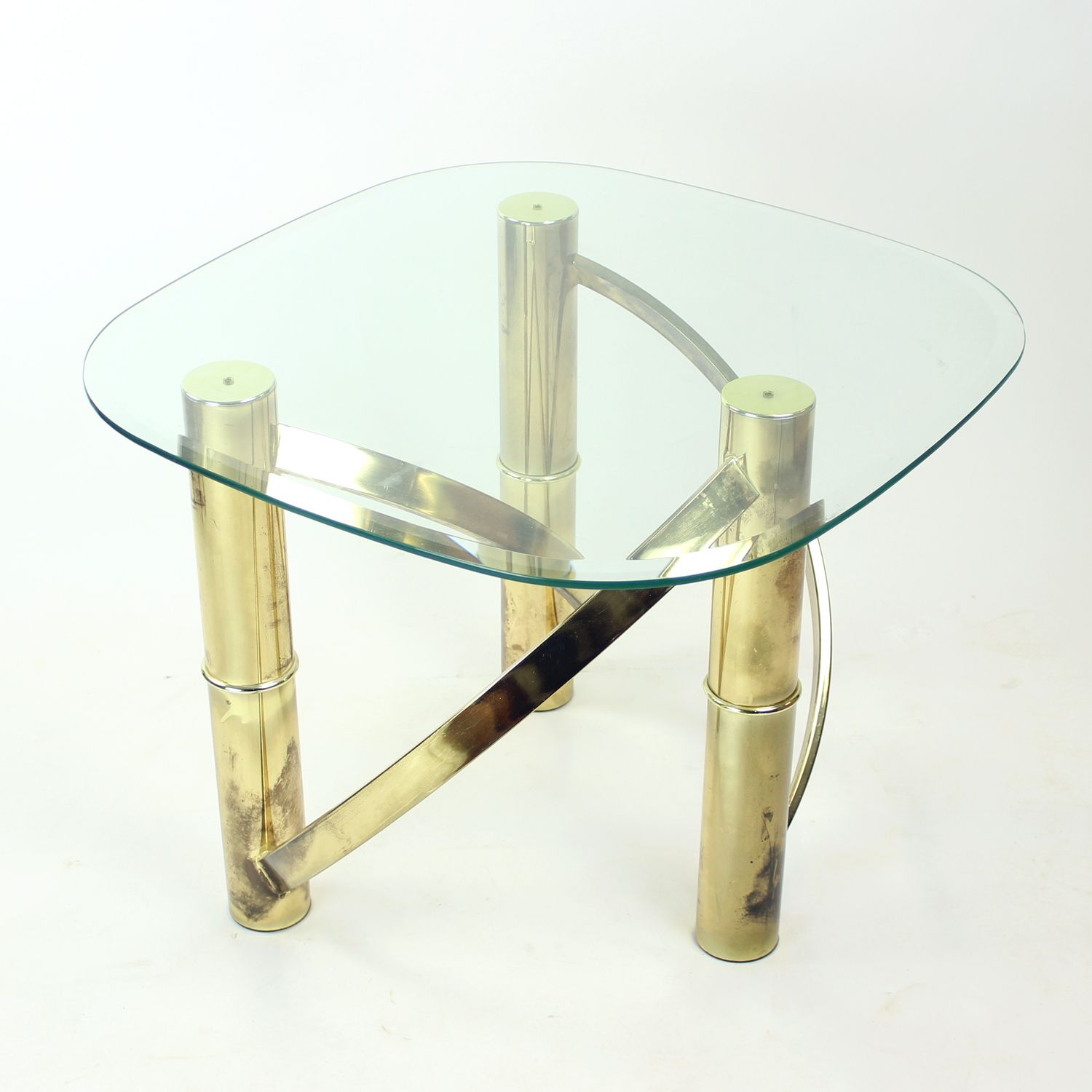 Swirl Coffee Table In Brass & Glass, Italy 1970s photo 250.0
