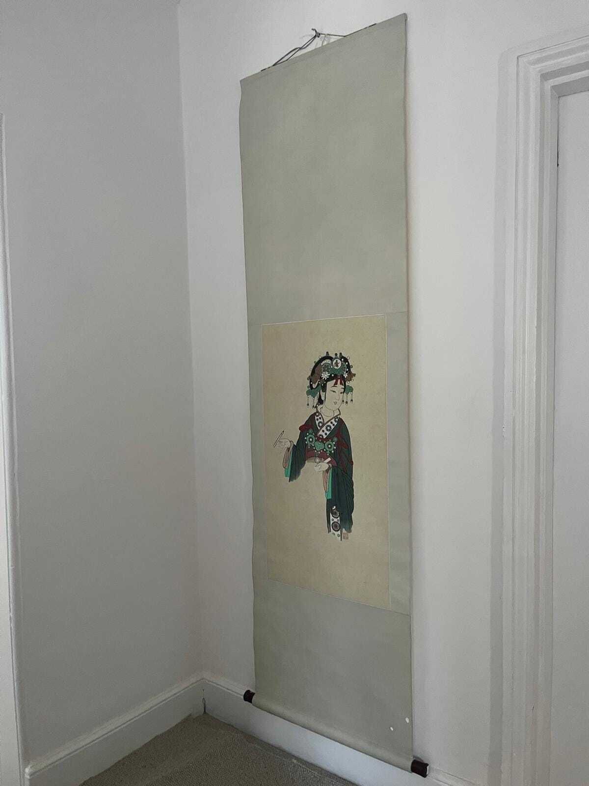 Large Silk Scroll Wall Hanging Of A Japanese Woman photo 250.0