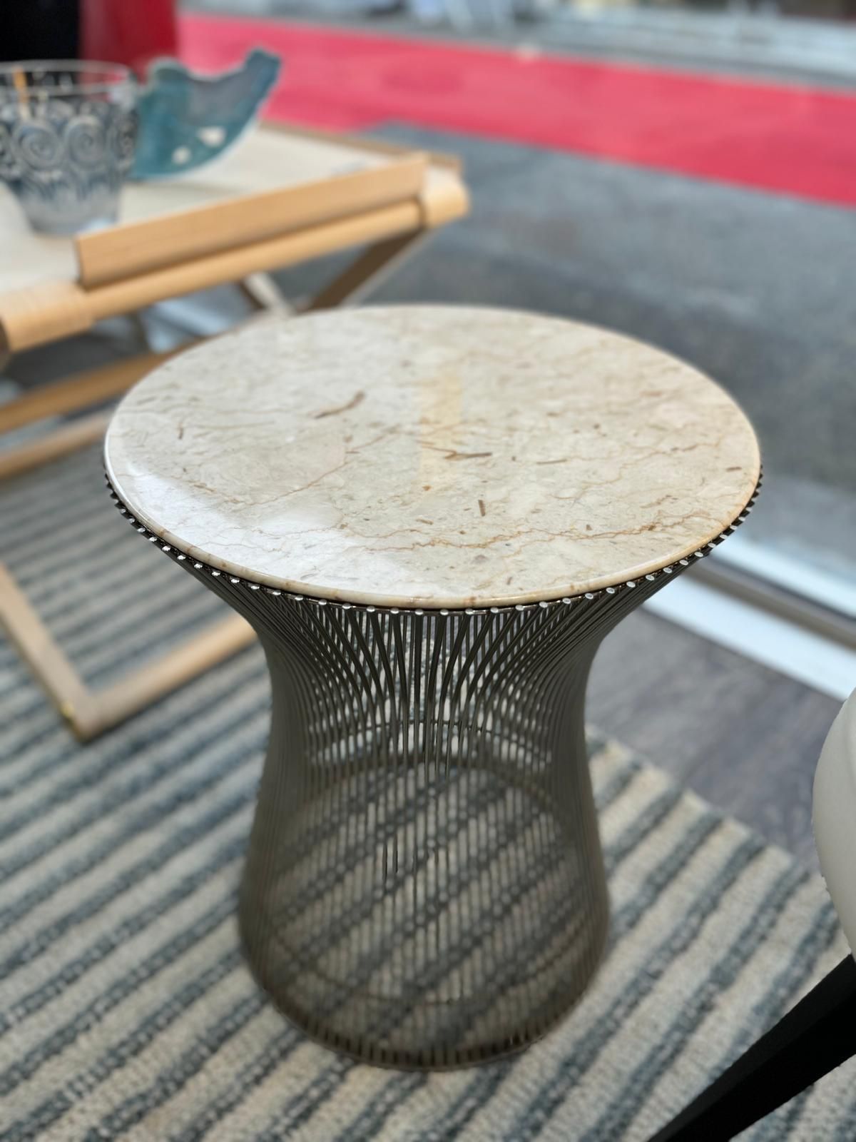 Knoll& Waren Platner, Pair Of Steel Side Tables, Beige Veined White Marble Top photo buy