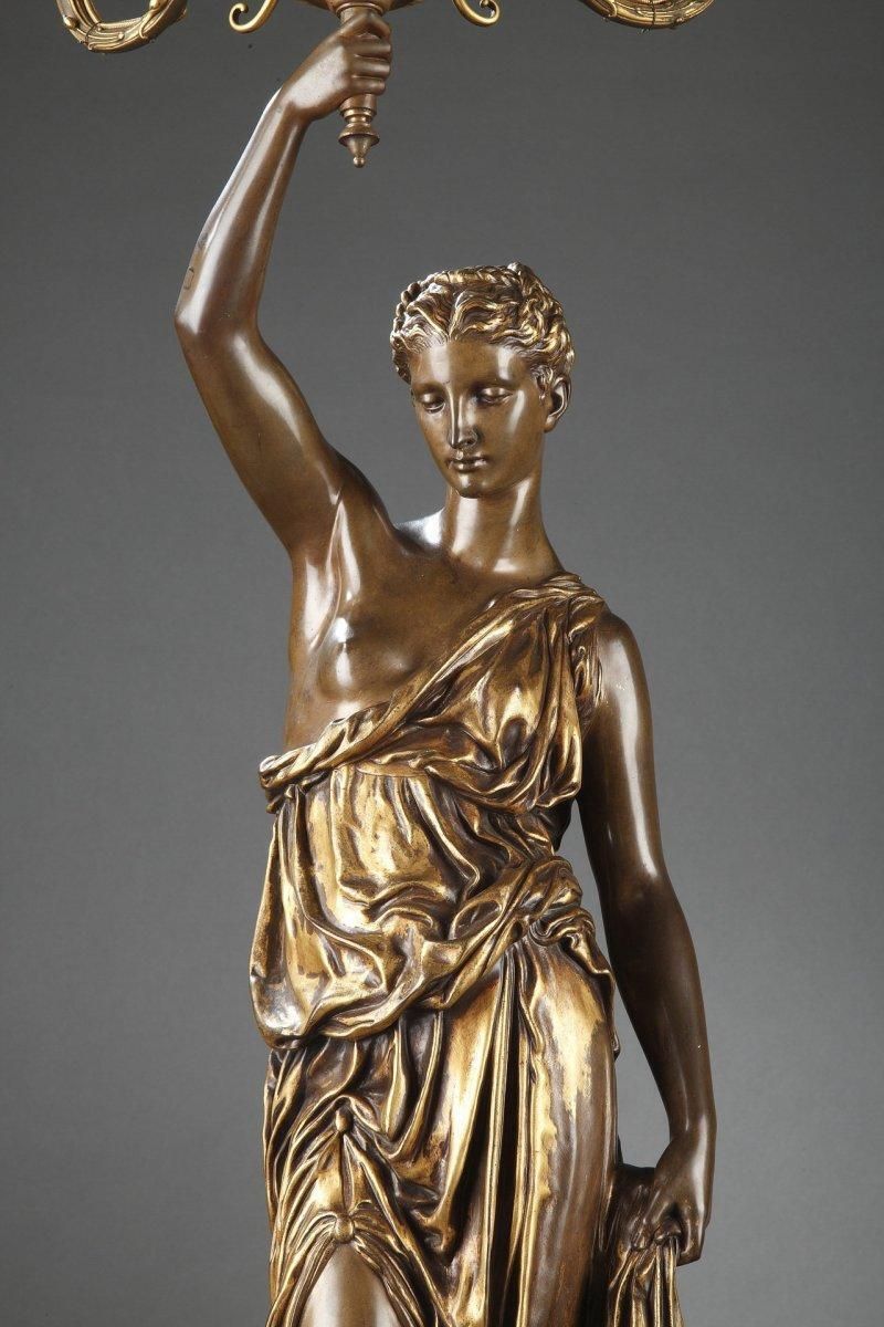 Barbedienne   Pair Of 19th Century Bronze Torchières By Dubois & Falguiere photo vinterior