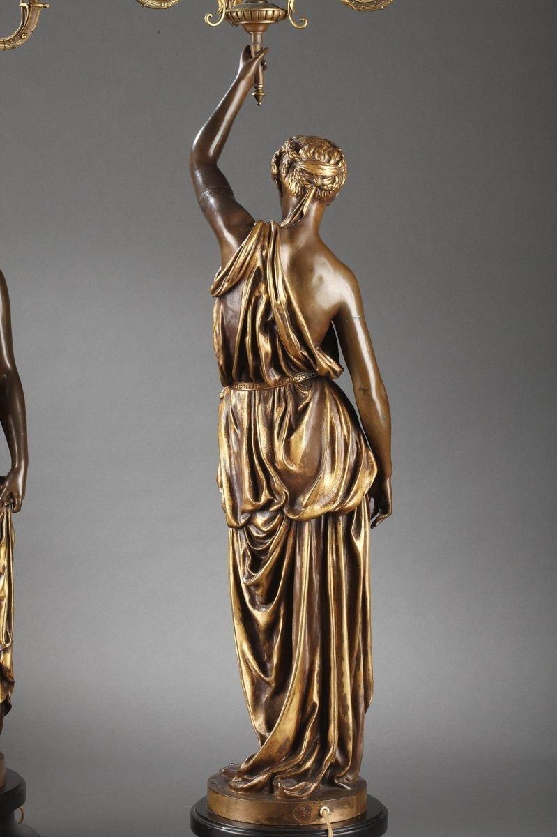 Barbedienne   Pair Of 19th Century Bronze Torchières By Dubois & Falguiere photo buy