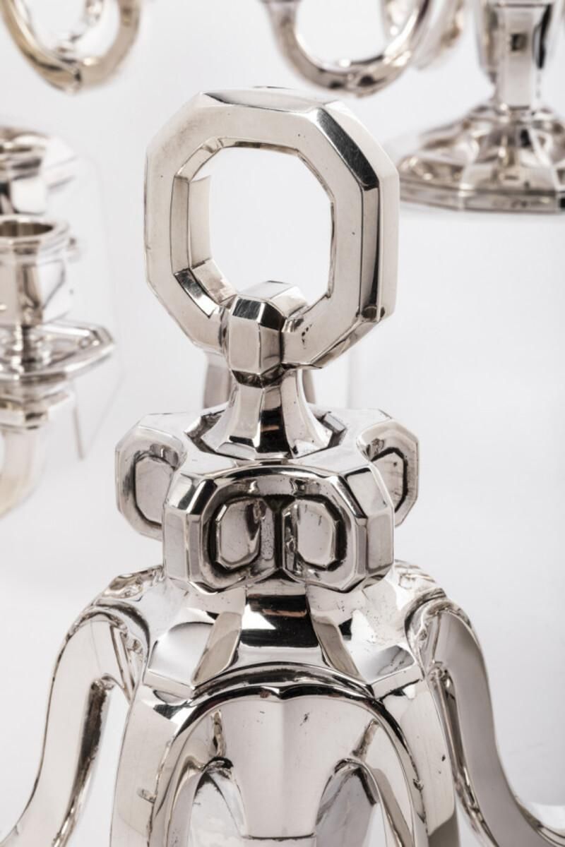 Goldsmith Gustave Keller Pair Of Candelabras In Sterling Silver, Art Deco Period photo for sale