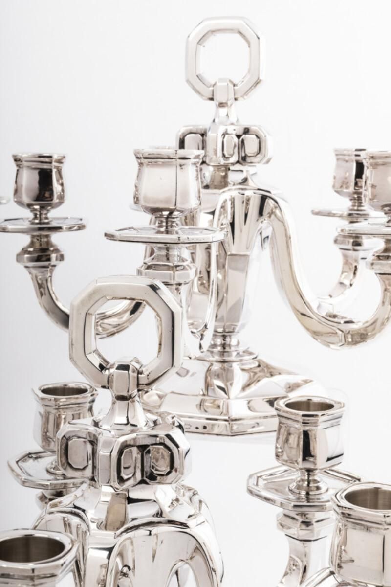 Goldsmith Gustave Keller Pair Of Candelabras In Sterling Silver, Art Deco Period photo vinterior