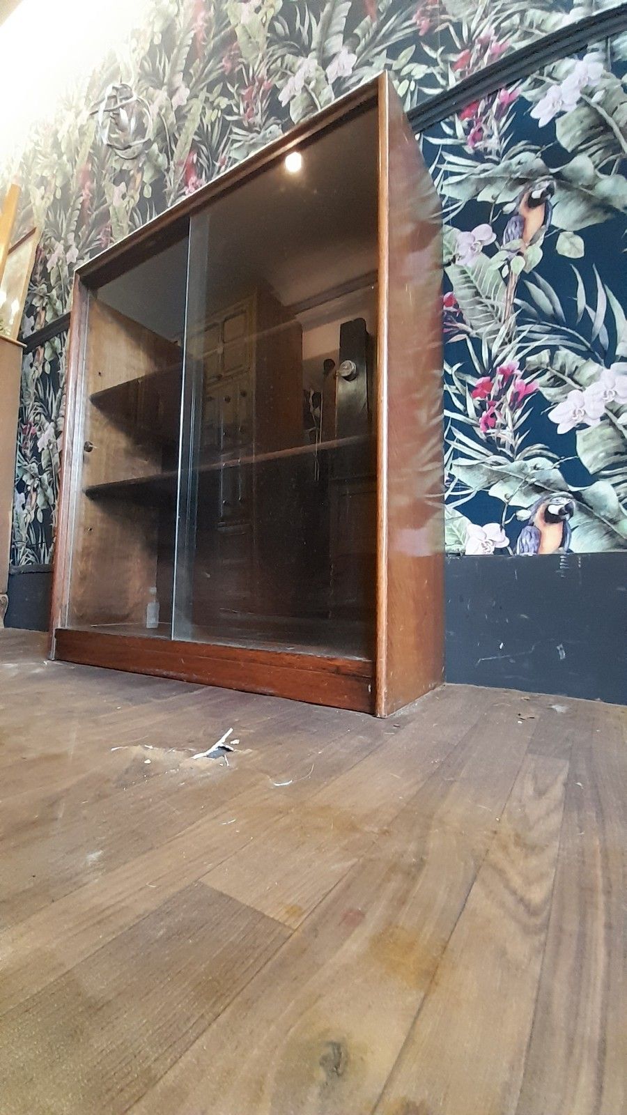 Vintage Bookcase With 2 Shelves And Removable Glass Sliding Doors photo buy