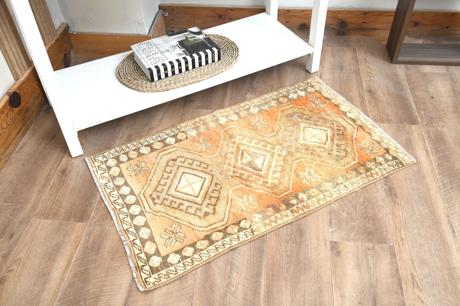 2x3 Turkish Small Rug, Bath Mat, Bathroom Rugs, Wool Oushak Carpet, Wool Bedside Carpets, Handmade, Washable photo for sale