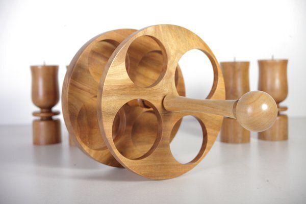 Portable Walnut Wood Candleholders, Czechoslovakia, 1980s, Set Of 5 photo Home Decor