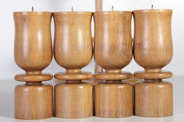 photo for sale Portable Walnut Wood Candleholders, Czechoslovakia, 1980s, Set Of 5